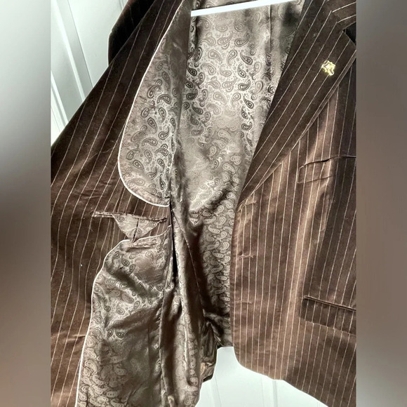 EJ Samuel Men's Brown Velvet Pinstripe Blazer 48R - Picture 4 of 8